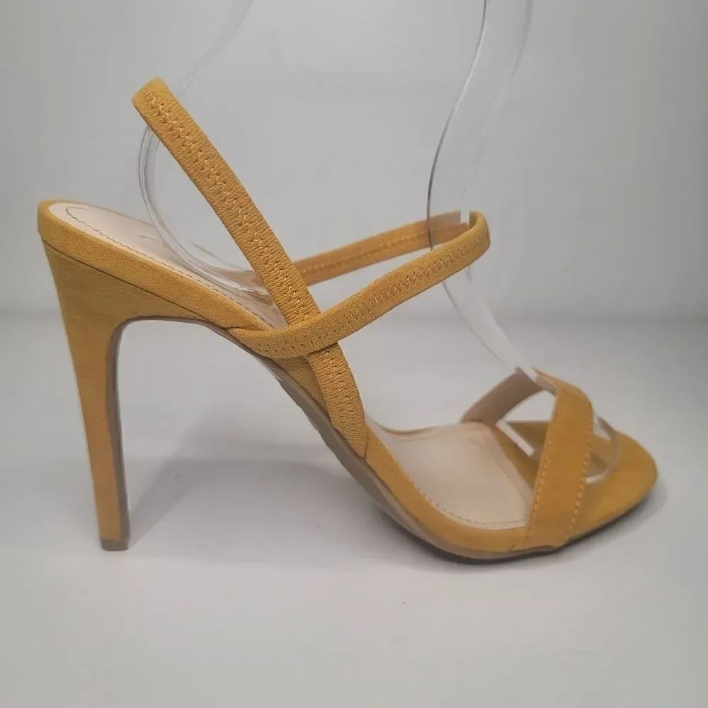 AnneMichelle mustard crisscross band open-toe pump